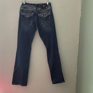 Miss Me Dark Blue Bootcut Jeans with Embellished Pockets